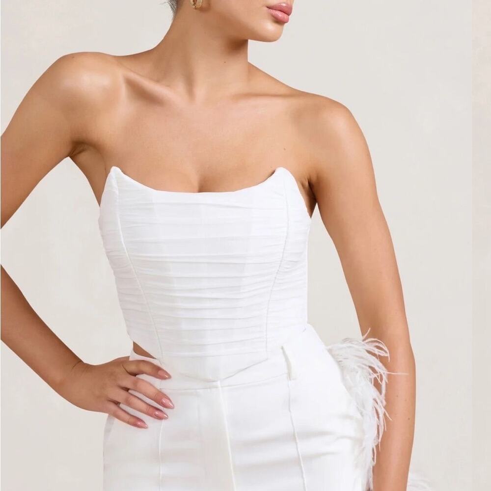 Club L London White Ruched Corset Bustier Top Bridal NWT US 0